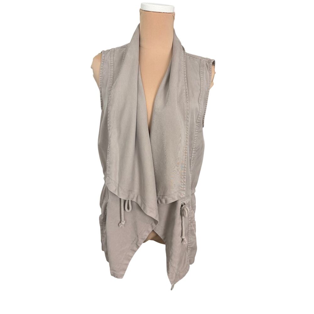 Trixxi Utility Vest Women’s S Taupe Beige Sleeveless Open Front Drape Tencel